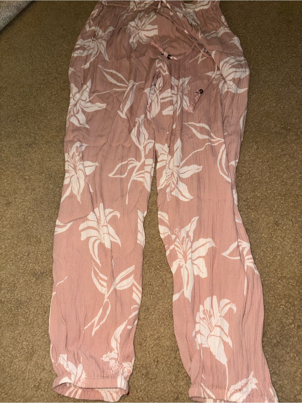 Angie Pink Floral Beach Pants Summer Large Lightweight